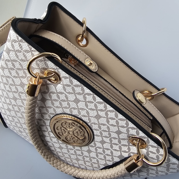 New Elegant Beige Monogram Crossbody Tote Bag - Picture 9 of 11
